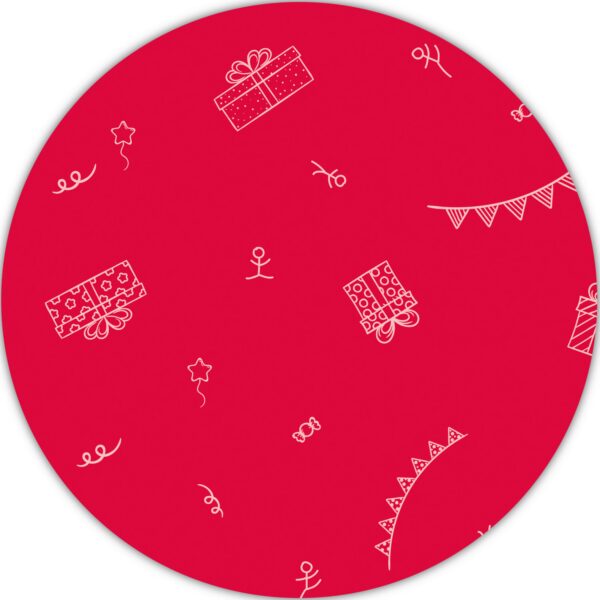 Detalle del papel de regalo de color rojo con dibujos de regalos, guirnaldas