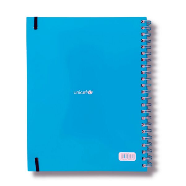 Imagen trasera del cuaderno A4 de color azul cian