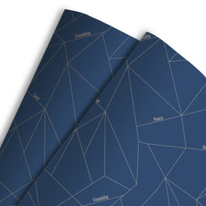Papel de regalo solidario de color azul marino, y elementos geométricos