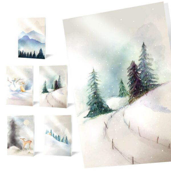 10 TARJETAS DE NAVIDAD "SNOWY SCENES"