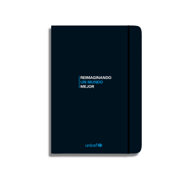 Agenda perpetua en color negro y y frase "reimaginando un mundo mejor"