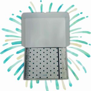 Pack de regalo con álbum de recuerdos con estampado de topos