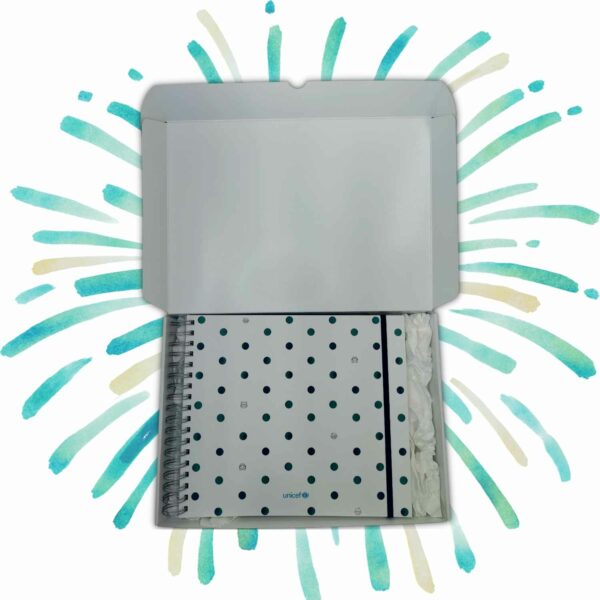 Pack de regalo con álbum de recuerdos con estampado de topos