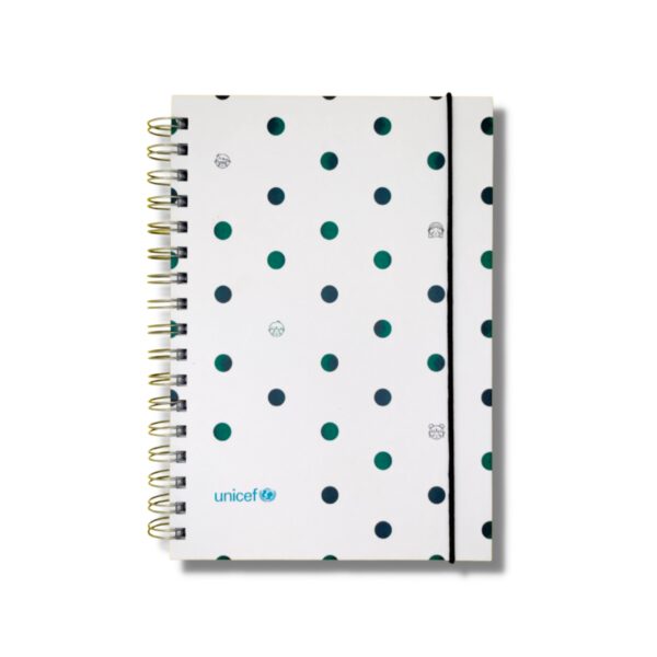 Imagen portada del cuaderno A5 con estampado de topos